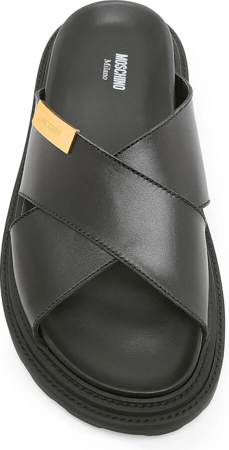 Men's Leather Crisscross Sandals - Black - Size 6 - Image 4