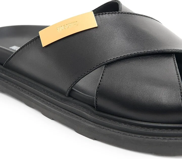 Men's Leather Crisscross Sandals - Black - Size 6 - Image 5