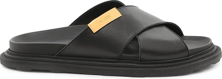 Men's Leather Crisscross Sandals - Black - Size 6
