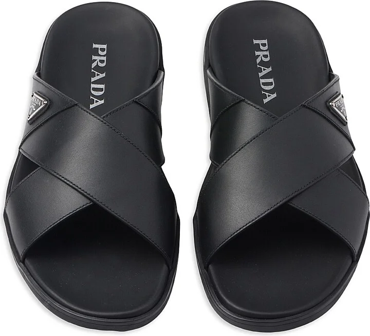 Men's Leather Crisscross Slides - Black - Size 7 - Image 3
