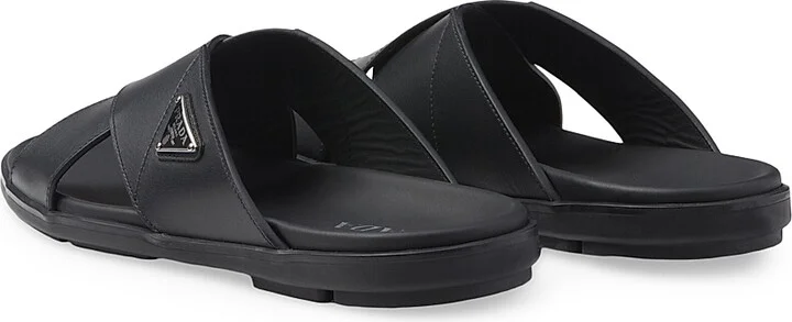 Men's Leather Crisscross Slides - Black - Size 7 - Image 4