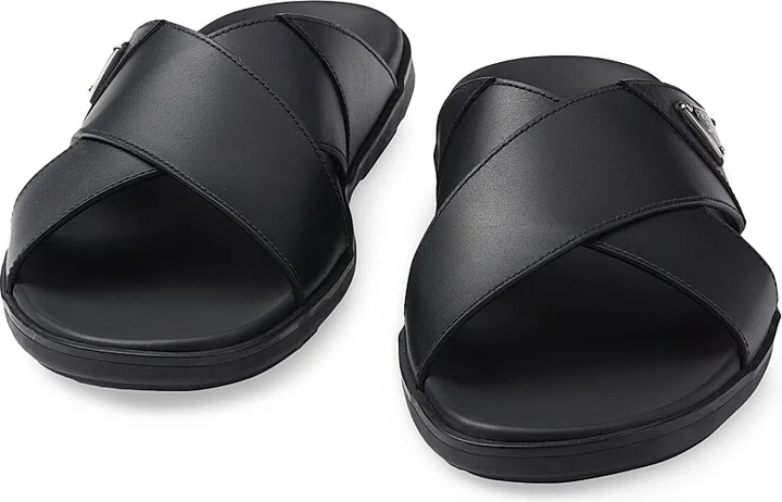 Men's Leather Crisscross Slides - Black - Size 7 - Image 5