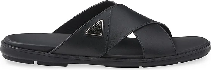 Men's Leather Crisscross Slides - Black - Size 7