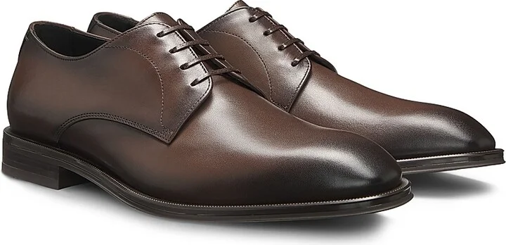 Men's Leather Derby Shoes with Stitching Details - Black - Size 11 - Image 11