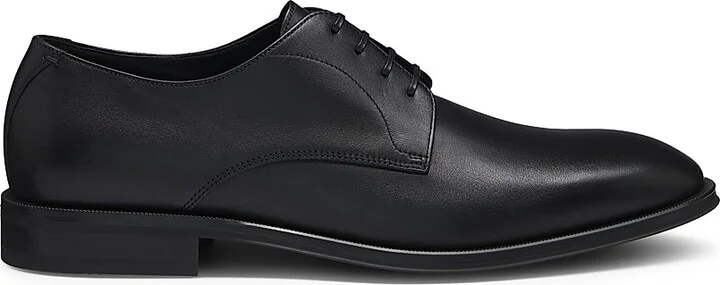 Men's Leather Derby Shoes with Stitching Details - Black - Size 11