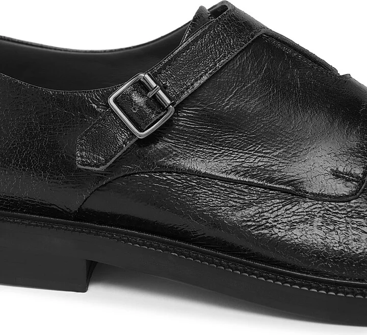 Men's Leather Double-Monk-Strap Shoes - Black - Size 7 - Image 6