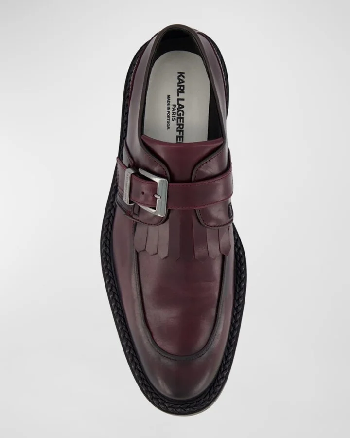 Men's Leather Fringe Single Monk Strap Loafers - Image 2