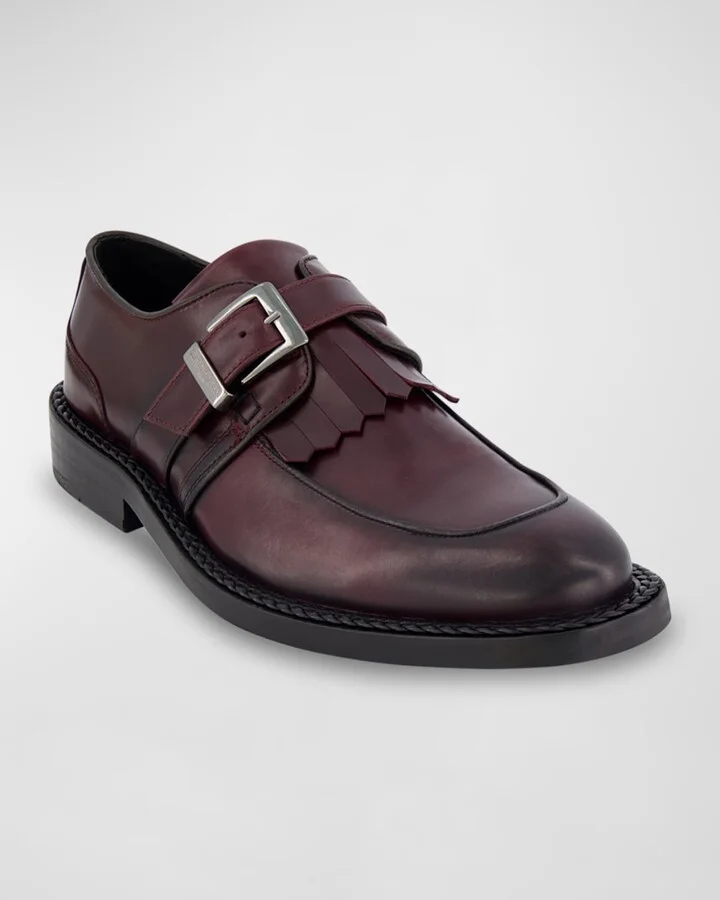 Men's Leather Fringe Single Monk Strap Loafers - Image 3