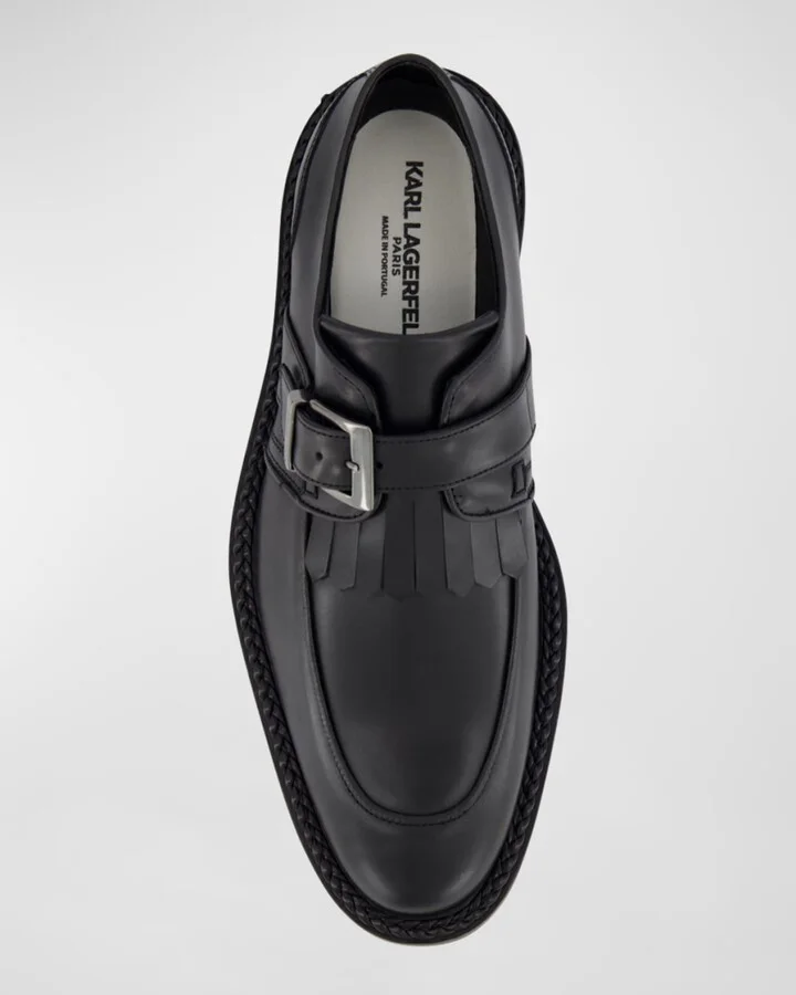 Men's Leather Fringe Single Monk Strap Loafers - Image 5