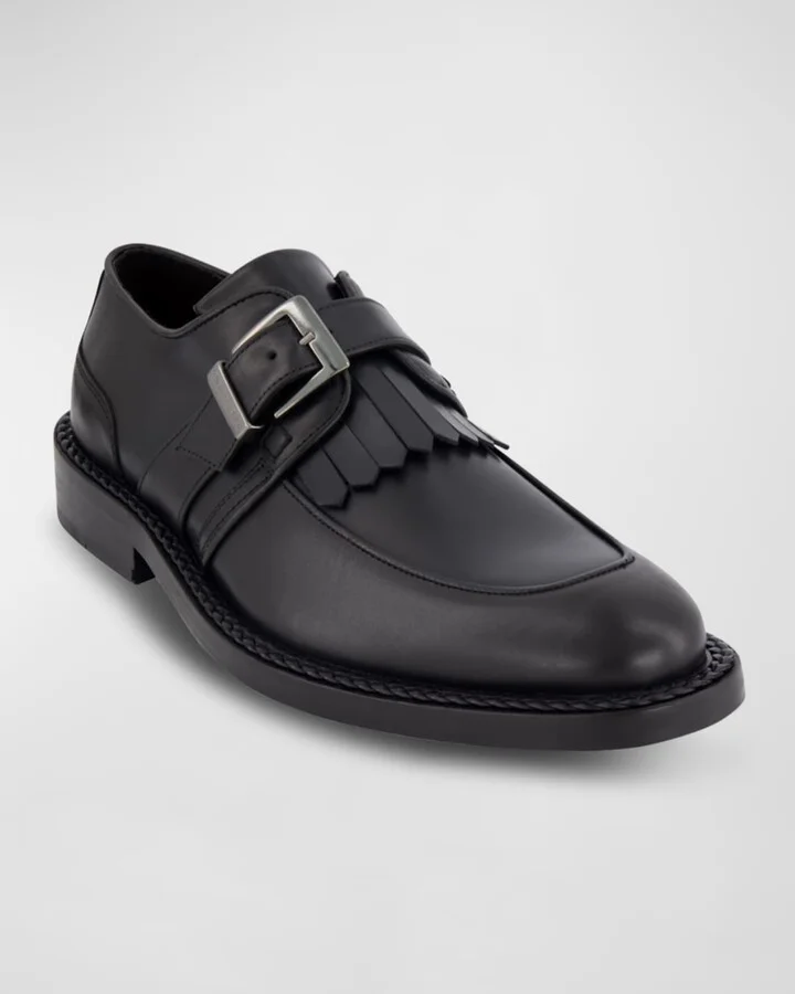 Men's Leather Fringe Single Monk Strap Loafers - Image 7