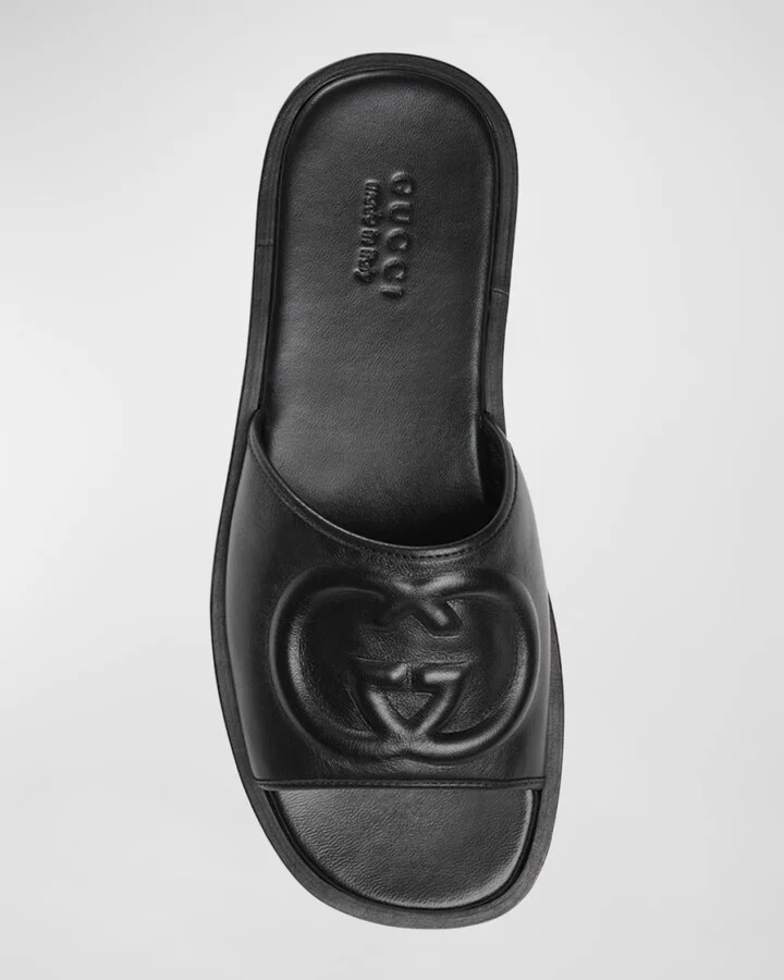 Men's Leather Interlocking G Slide Sandals - Image 6