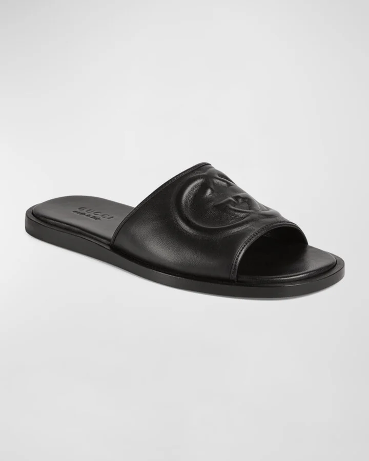 Men's Leather Interlocking G Slide Sandals - Image 7