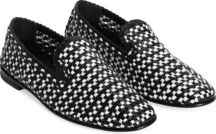 Men's Leather Intreccio Loafers - Bianco Nero - Size 9 - Image 2