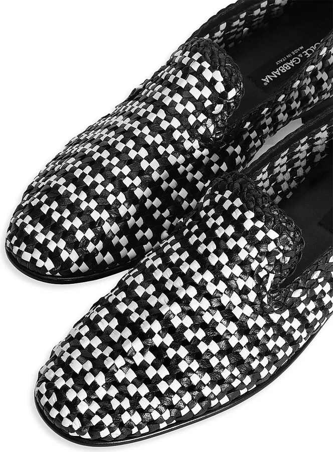Men's Leather Intreccio Loafers - Bianco Nero - Size 9 - Image 4