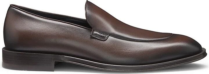 Men's Leather Loafers with Apron Toe - Brown - Size 6.5