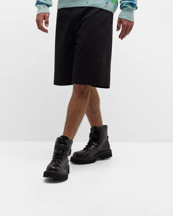 Men's Leather Logo Combat Boots - Image 3