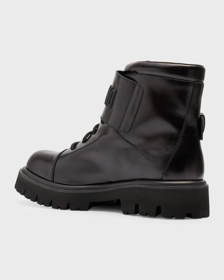 Men's Leather Logo Combat Boots - Image 4