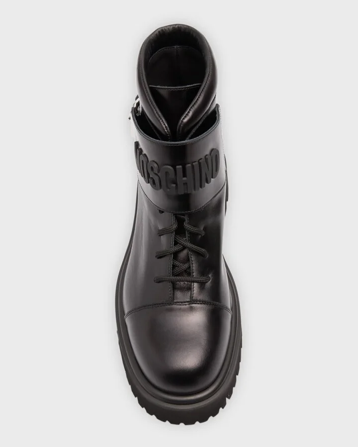 Men's Leather Logo Combat Boots - Image 5