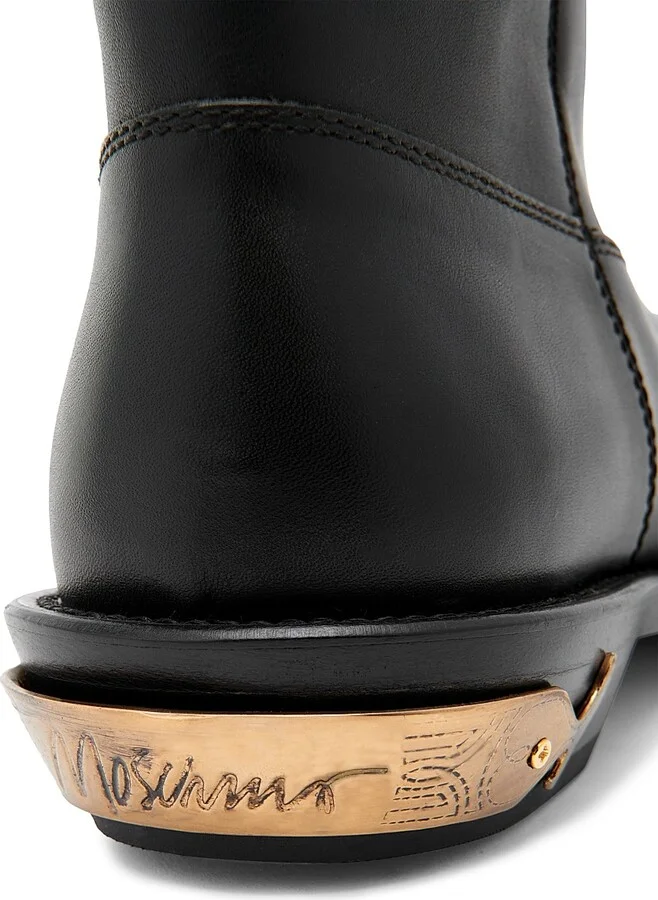 Men's Leather Logo Spur Ankle Boots - Black - Size 7 - Image 5