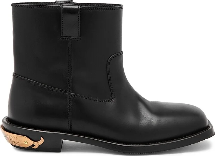 Men's Leather Logo Spur Ankle Boots - Black - Size 7