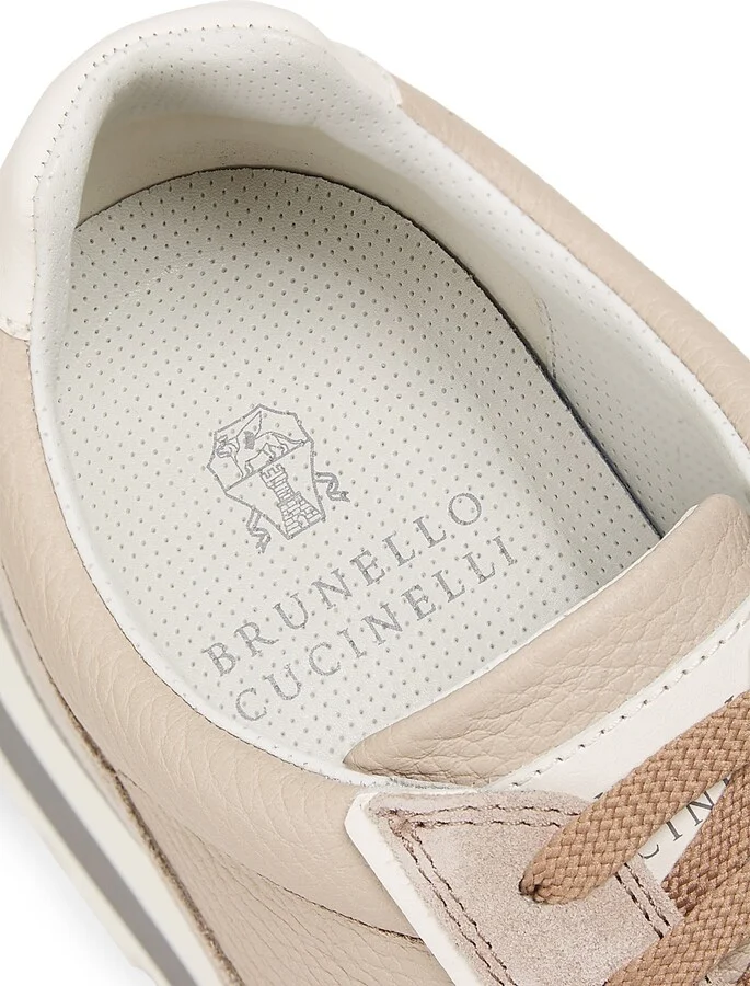 Men's Leather Low-Top Sneakers - Beige - Size 7 - Image 5