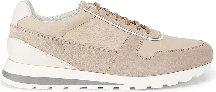 Men's Leather Low-Top Sneakers - Beige - Size 7