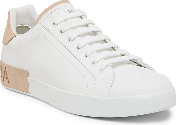 Men's Leather Low-Top Sneakers - White Light Brown - Size 7 - Image 2