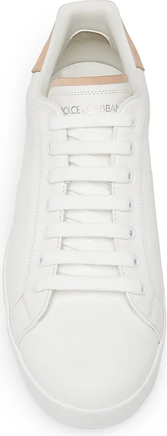 Men's Leather Low-Top Sneakers - White Light Brown - Size 7 - Image 4