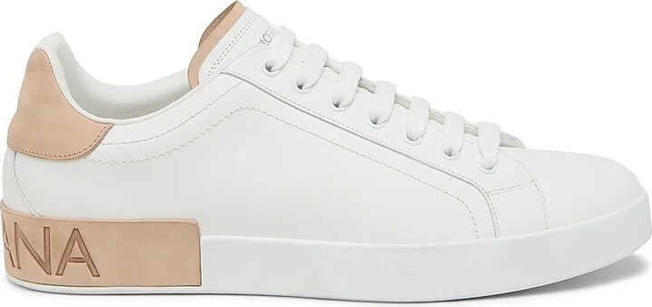 Men's Leather Low-Top Sneakers - White Light Brown - Size 7