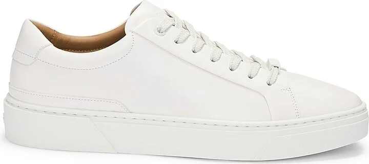 Men's Leather Low-Top Trainers with Branded Lace Loop - Natural - Size 7