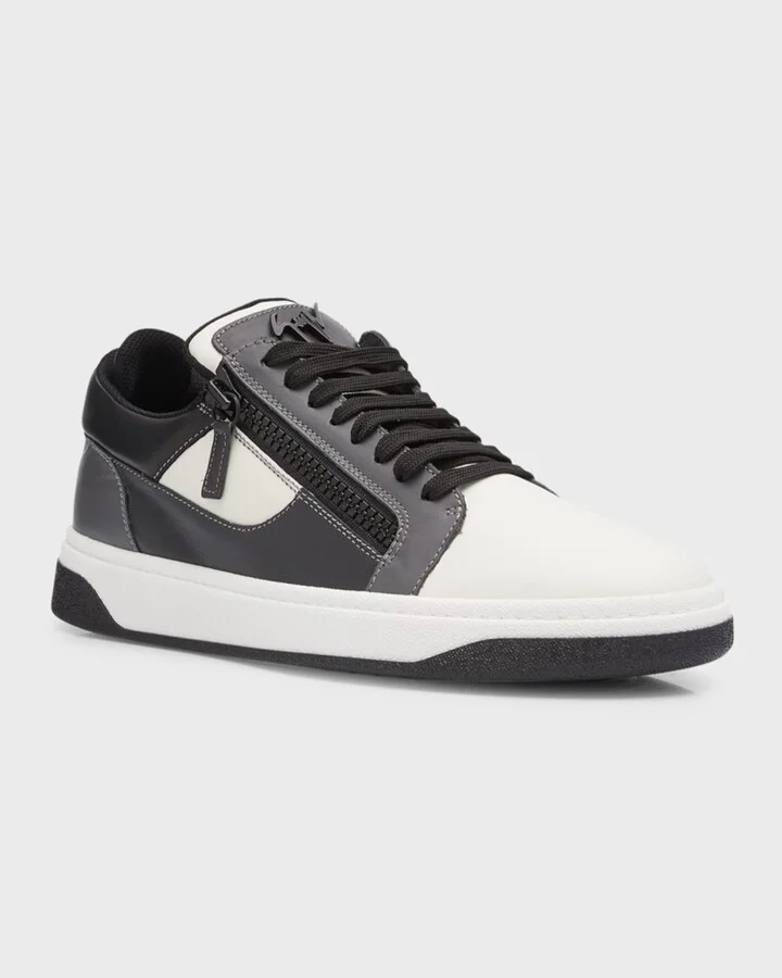 Men's Leather Low-Top Zip Sneakers - Image 2