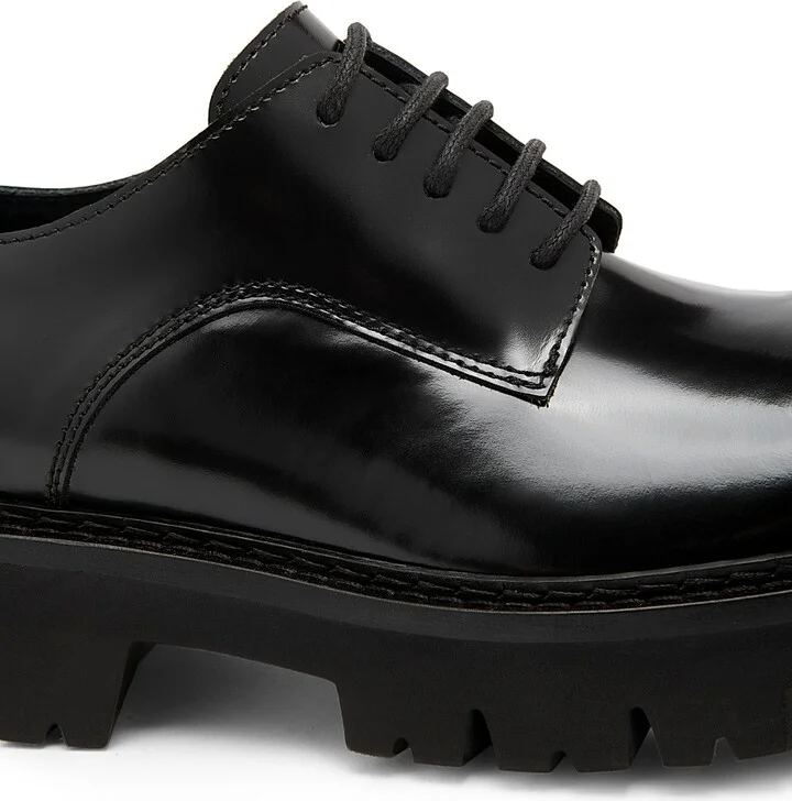 Men's Leather Lug Sole Shoes - Black - Size 7 - Image 5