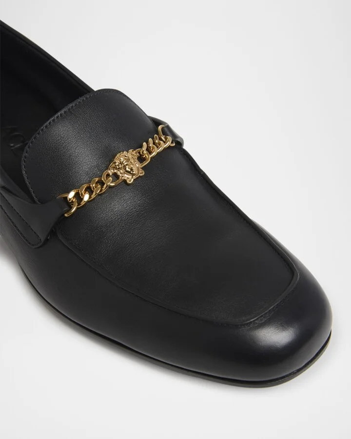 Men's Leather Medusa-Chain Loafers - Image 2