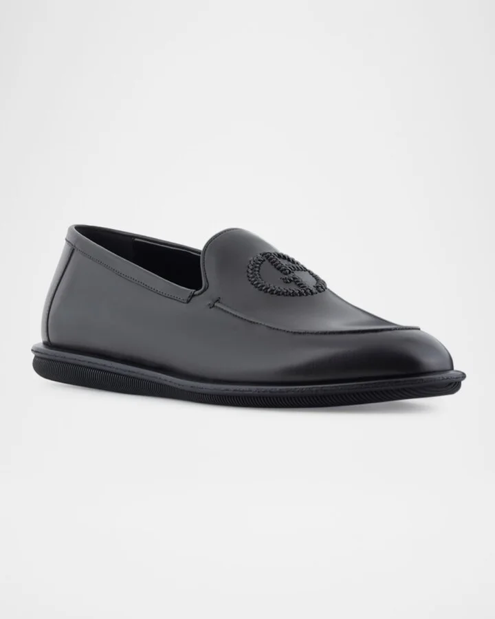 Men's Leather Monogram Slipper Loafers - Image 5