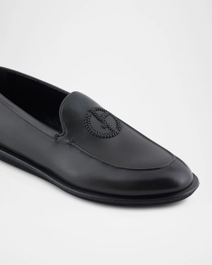 Men's Leather Monogram Slipper Loafers - Image 7