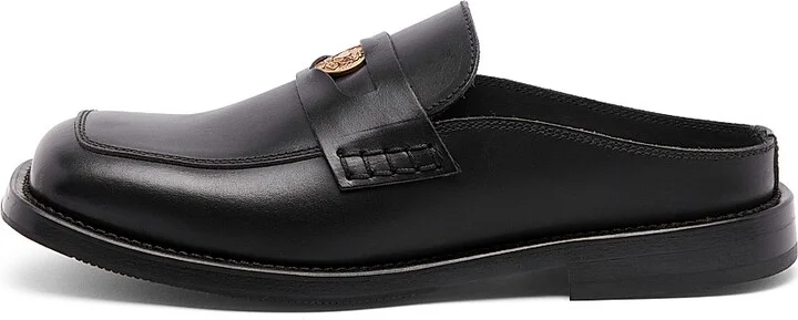 Men's Leather Open Back Penny Loafers - Black - Size 7