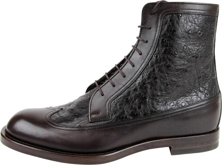 Men's Leather Ostrich Lace up Ankle Boots - Image 2