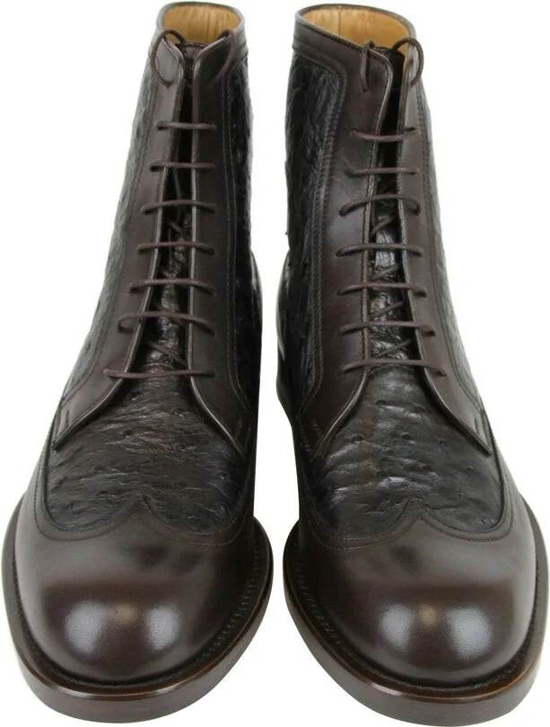 Men's Leather Ostrich Lace up Ankle Boots - Image 3