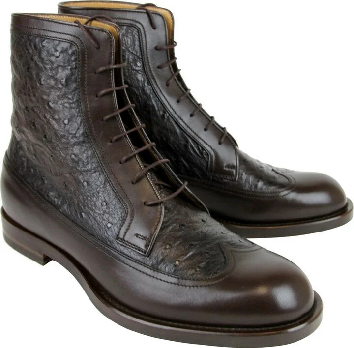 Men's Leather Ostrich Lace up Ankle Boots - Image 4