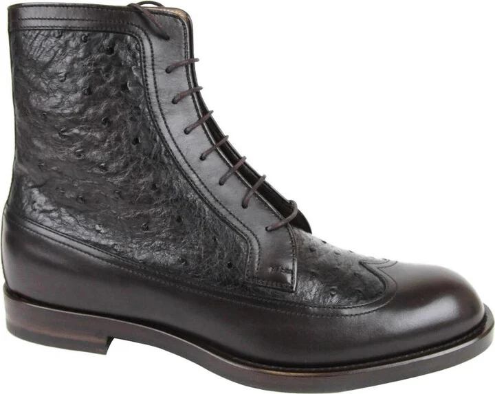 Men's Leather Ostrich Lace up Ankle Boots - Image 5