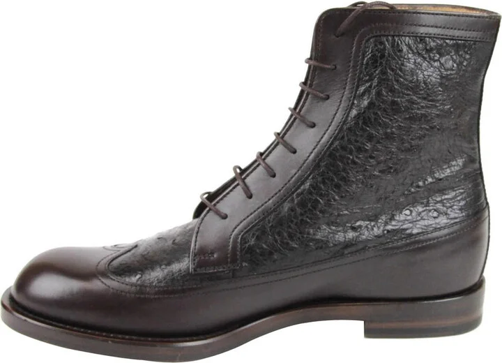 Men's Leather Ostrich Lace up Ankle Boots - Image 6