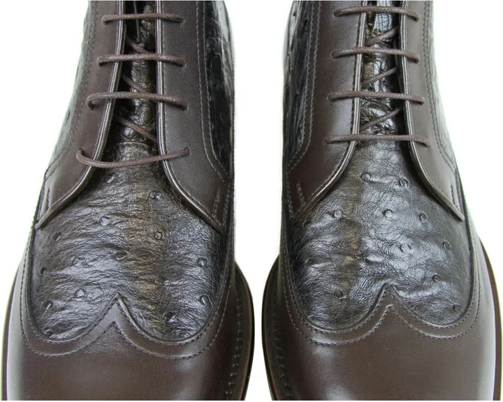 Men's Leather Ostrich Lace up Ankle Boots - Image 7