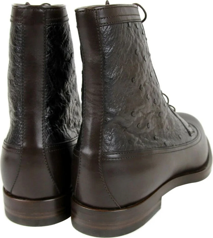 Men's Leather Ostrich Lace up Ankle Boots - Image 8
