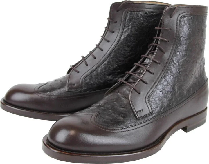 Men's Leather Ostrich Lace up Ankle Boots