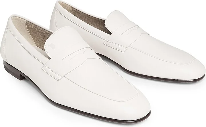 Men's Leather Penny Loafers - Bianco Calce - Size 7 - Image 2