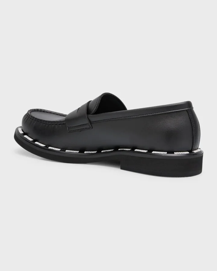 Men's Leather Penny Loafers with Logo Trim - Image 2