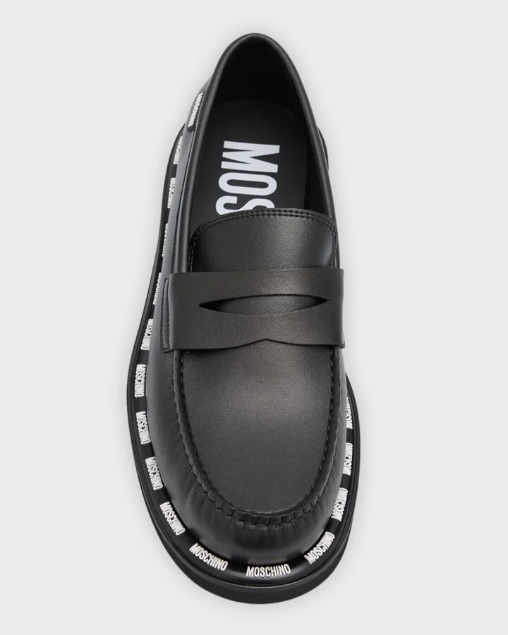 Men's Leather Penny Loafers with Logo Trim - Image 3