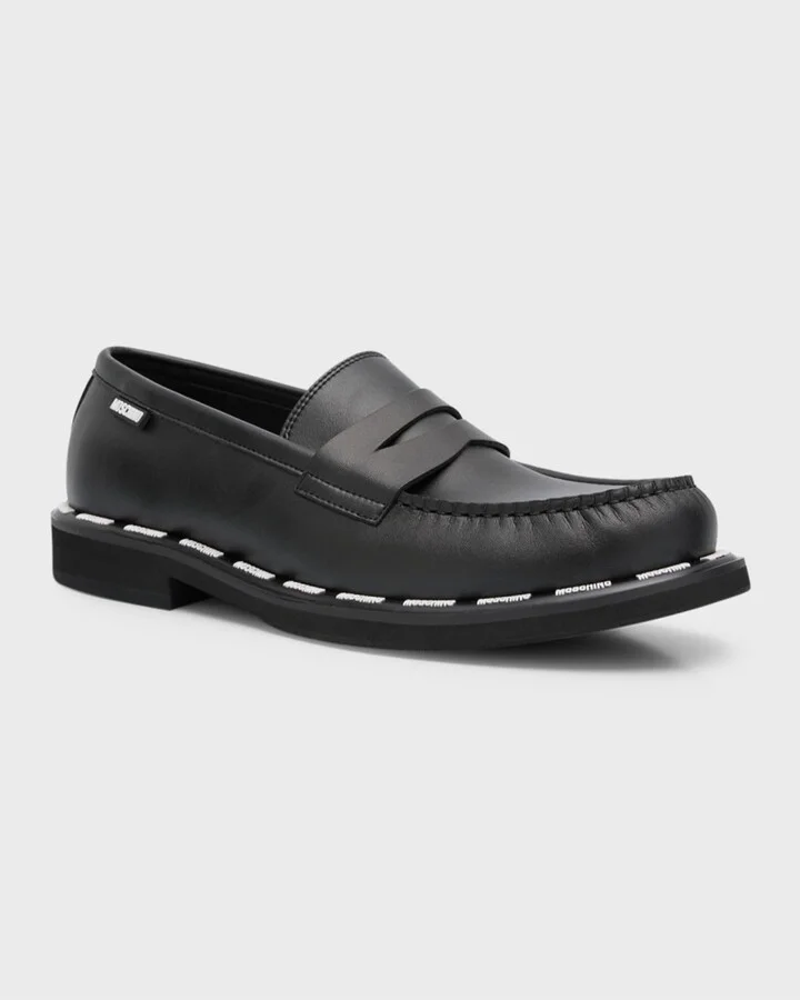 Men's Leather Penny Loafers with Logo Trim - Image 4