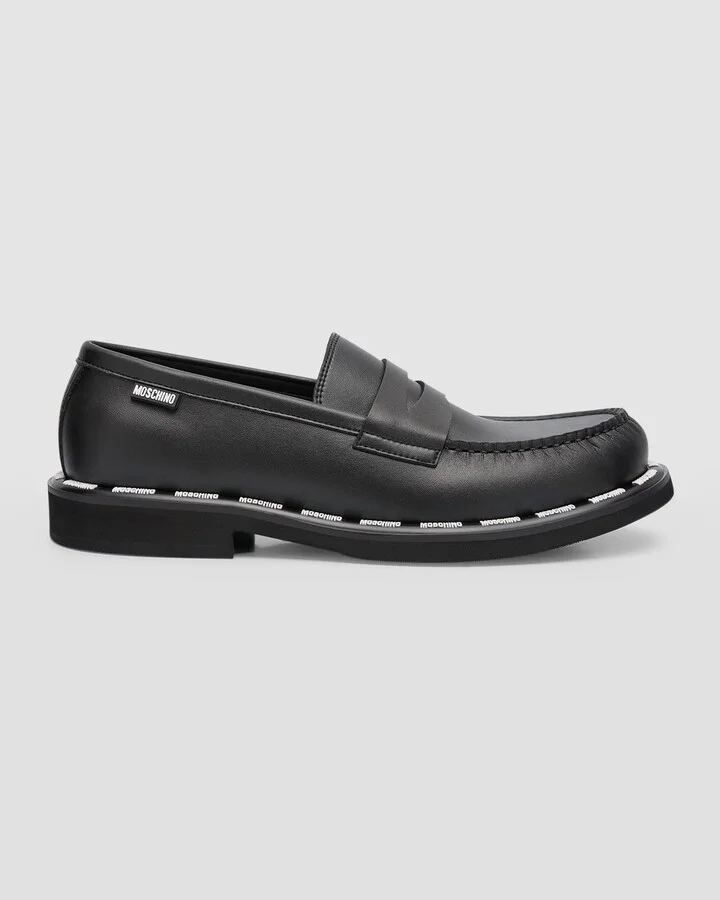 Men's Leather Penny Loafers with Logo Trim