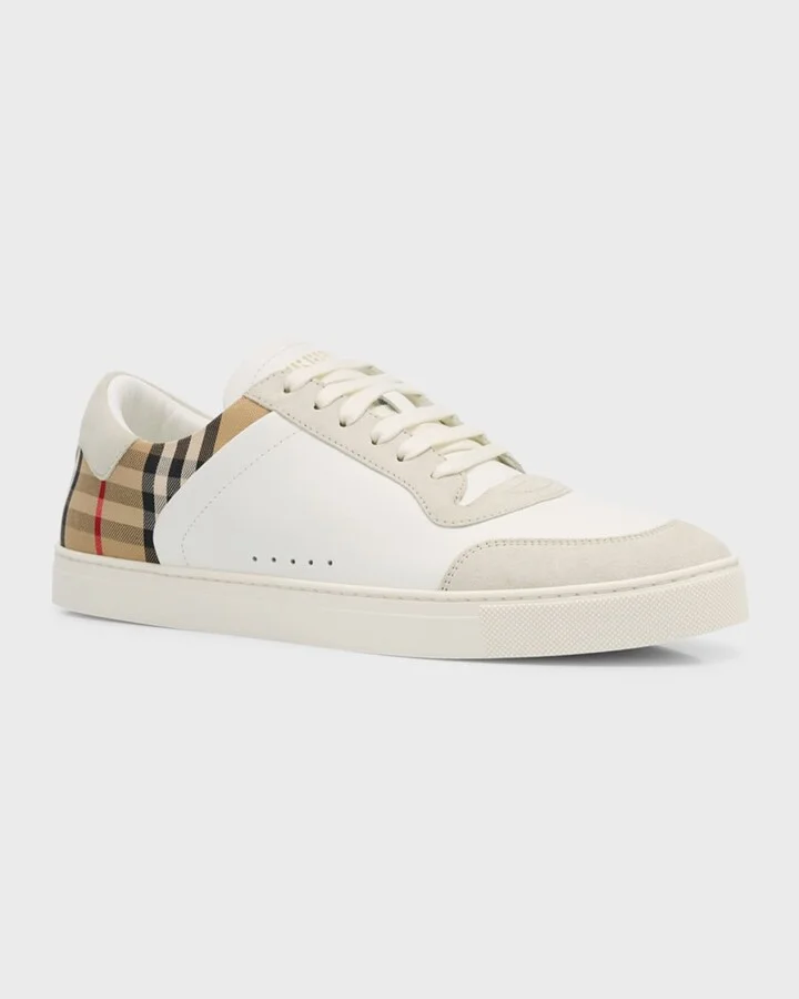 Men's Leather-Suede Check Sneakers - Image 5